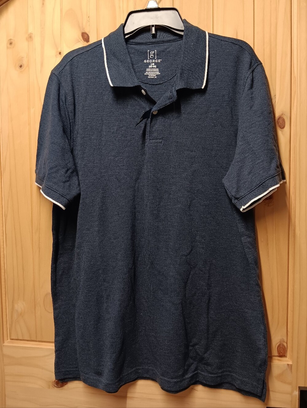 George Men’s Dark Blue Polo with White Piping NWOT